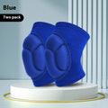 Black and blue thick sponge knee pads with breathable polyester construction for volleyball and outdoor sports