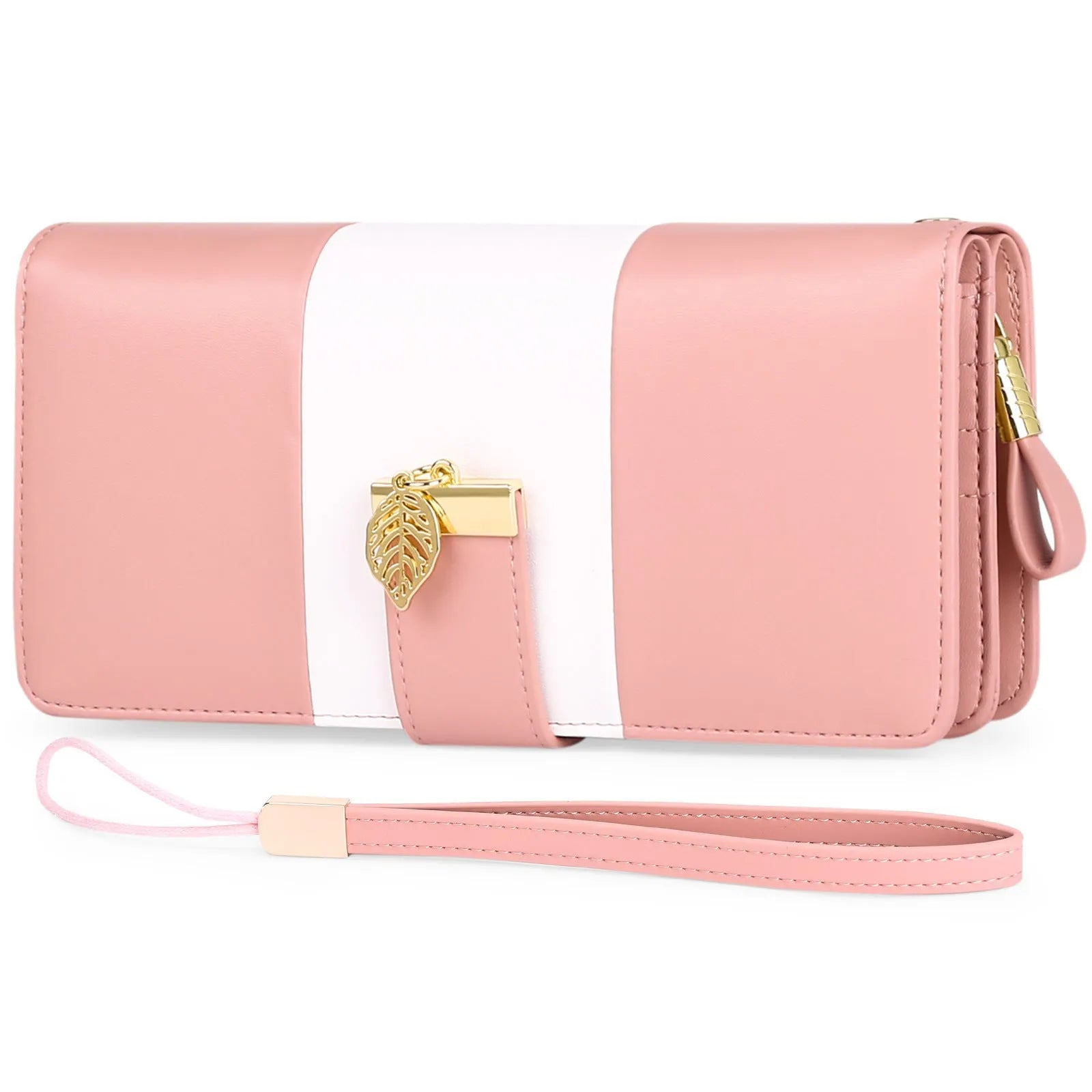 Anti-theft RFID clutch bag with locking clasp in black PU leather showing foldable design