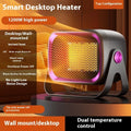 White desktop ceramic heater with rotating base and push-button controls