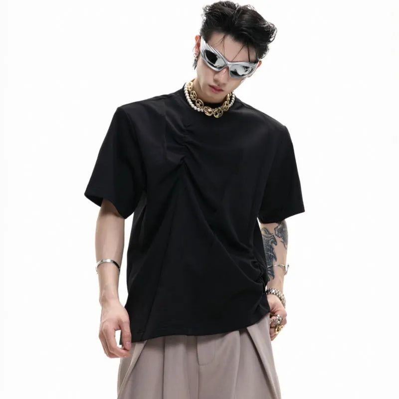 Men's loose cotton T-shirt with asymmetric stitching in black, grey or white colours