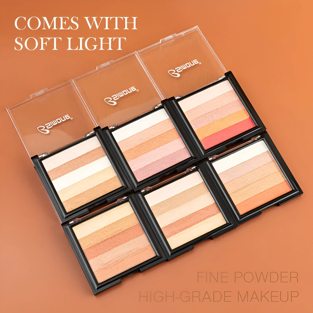 Highlight eye shadow plate in cosmetic compact with six colour style options