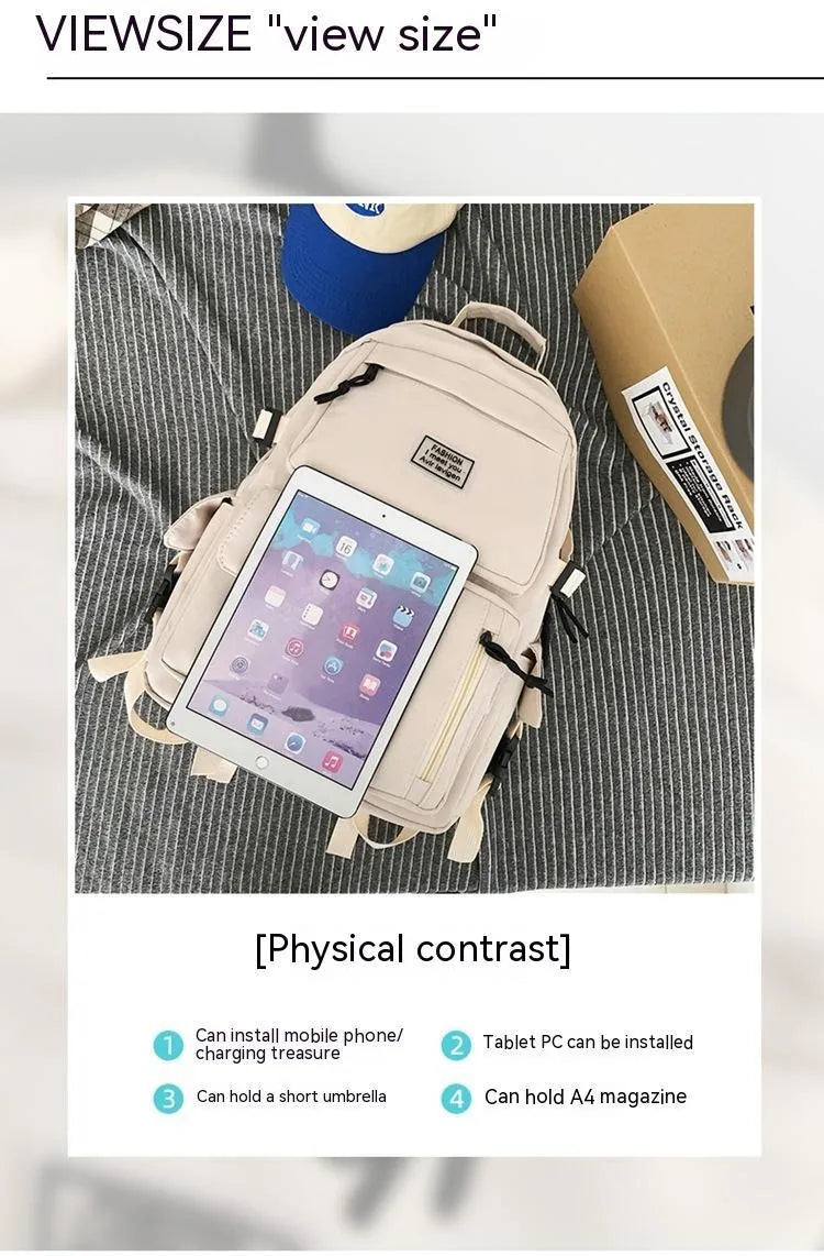 Soft nylon student backpack with computer compartment and three-dimensional pockets in black colour