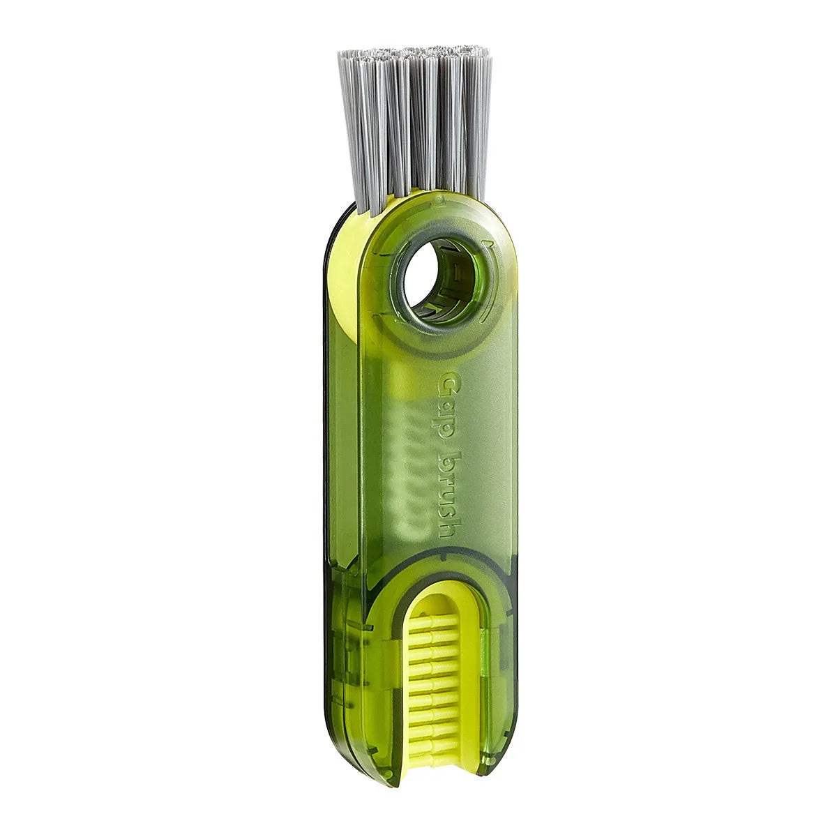3 in 1 multi-functional bottle cup cover brush with spiral design, food-grade plastic and nylon bristles, 11.4 cm, transparent green