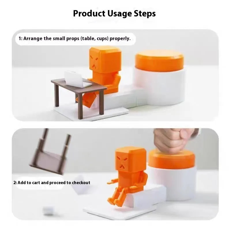 Orange plastic vent decompression toy on desk showing table turning mechanism