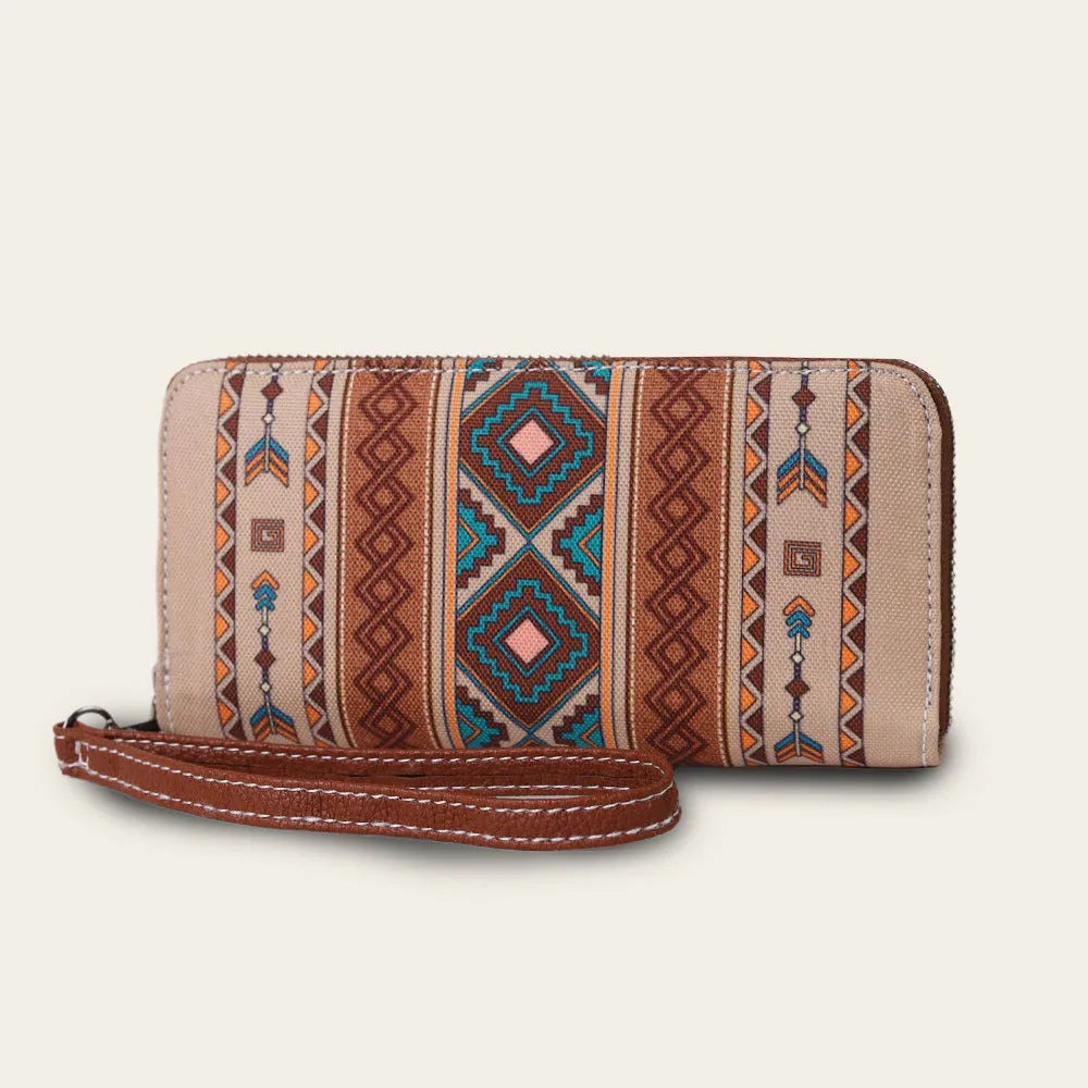 Bohemian striped canvas RFID wallet with anti-theft function measuring 20x10x2cm