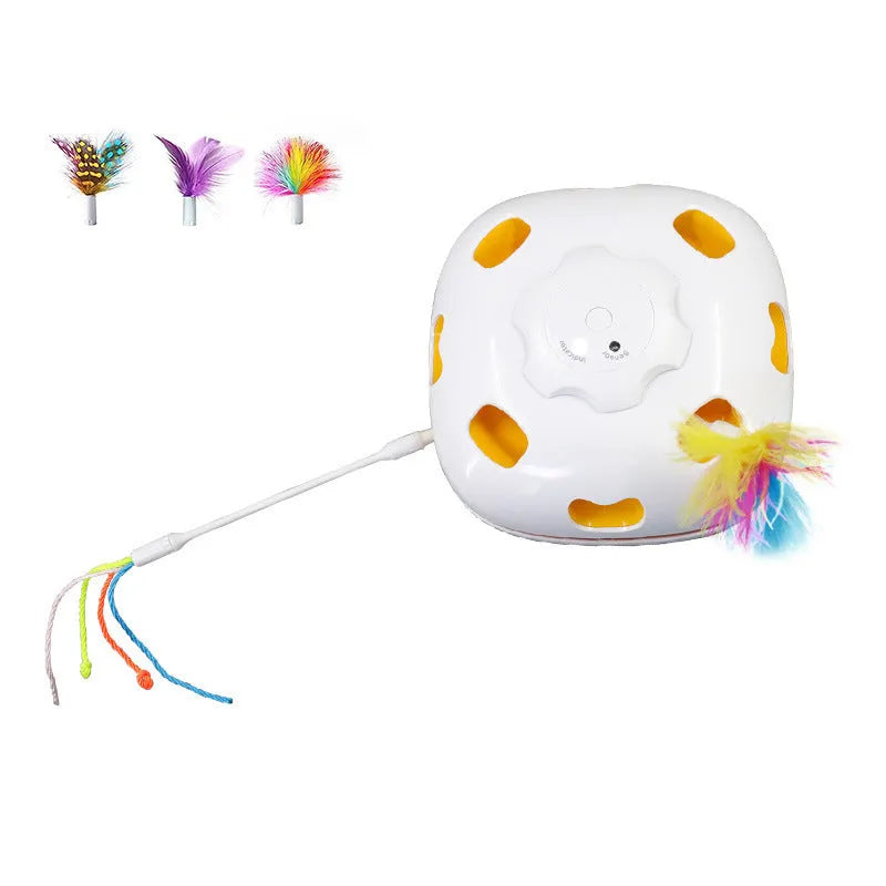 Automatic self-playing cat teaser toy in pictured colour, dimensions 19.8 by 11.5 by 19.5 cm.