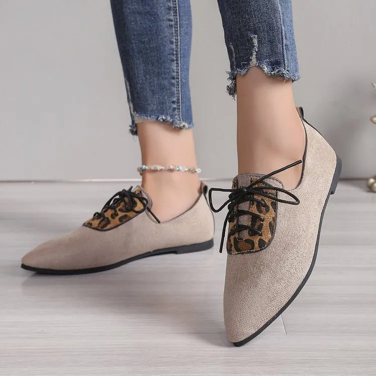 Beige leopard print women's pumps with pointed toe and high heel in plus sizes