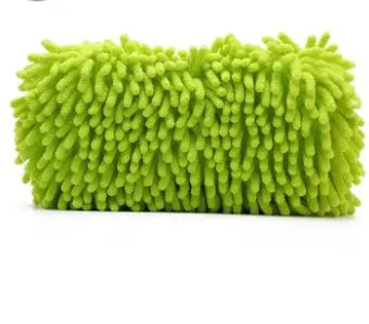 Silver green microfiber car wash sponge measuring 14 cm by 25 cm