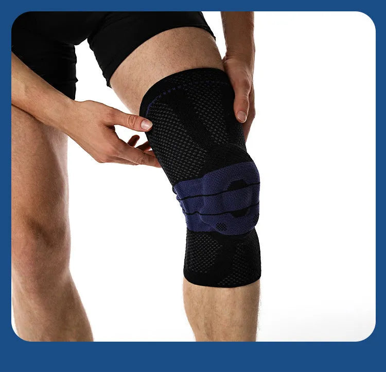 Black and blue nylon spandex basketball sports kneecaps for adults running and fitness