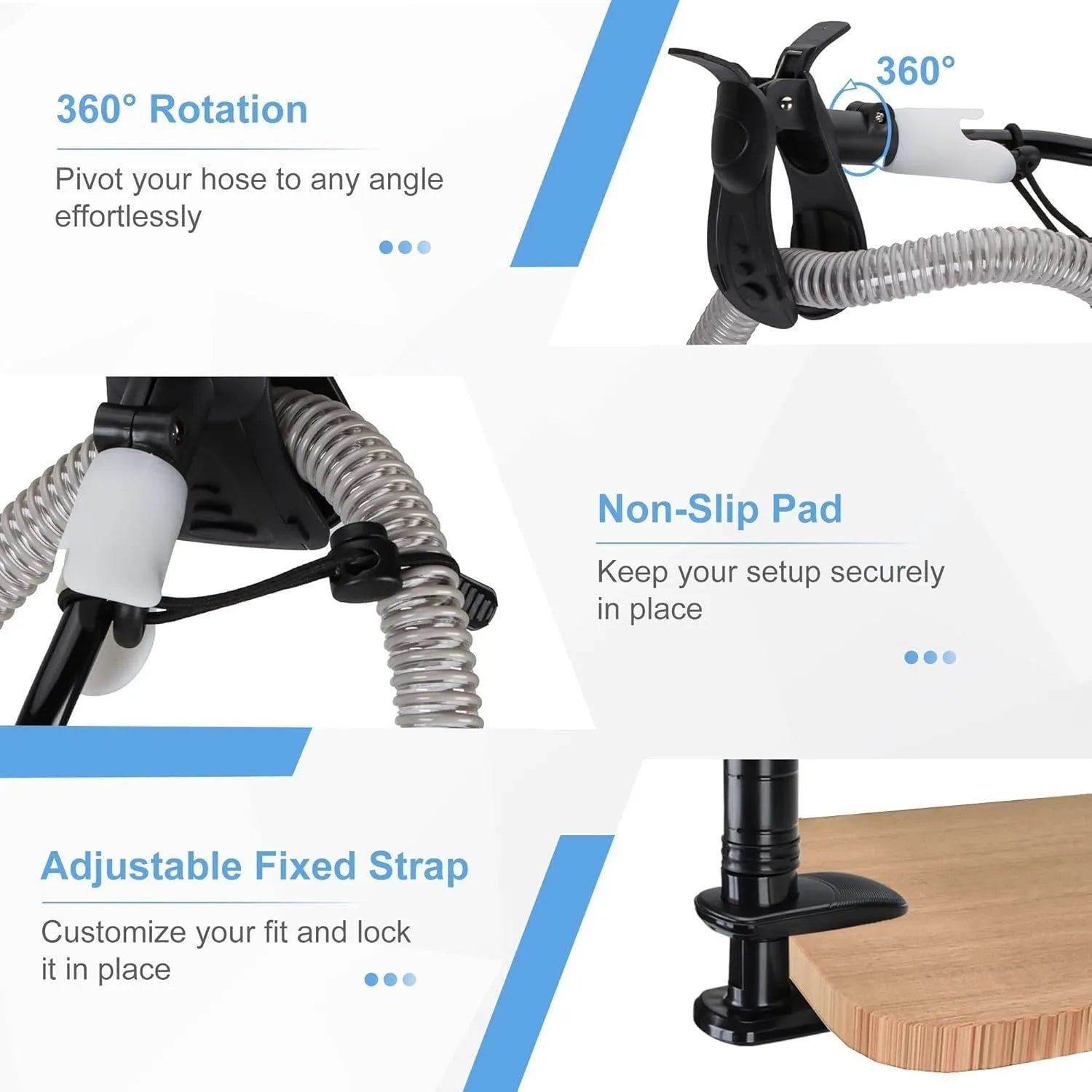 Black universal 95cm bedside fixed ventilator hose bracket made from aluminium alloy and ABS