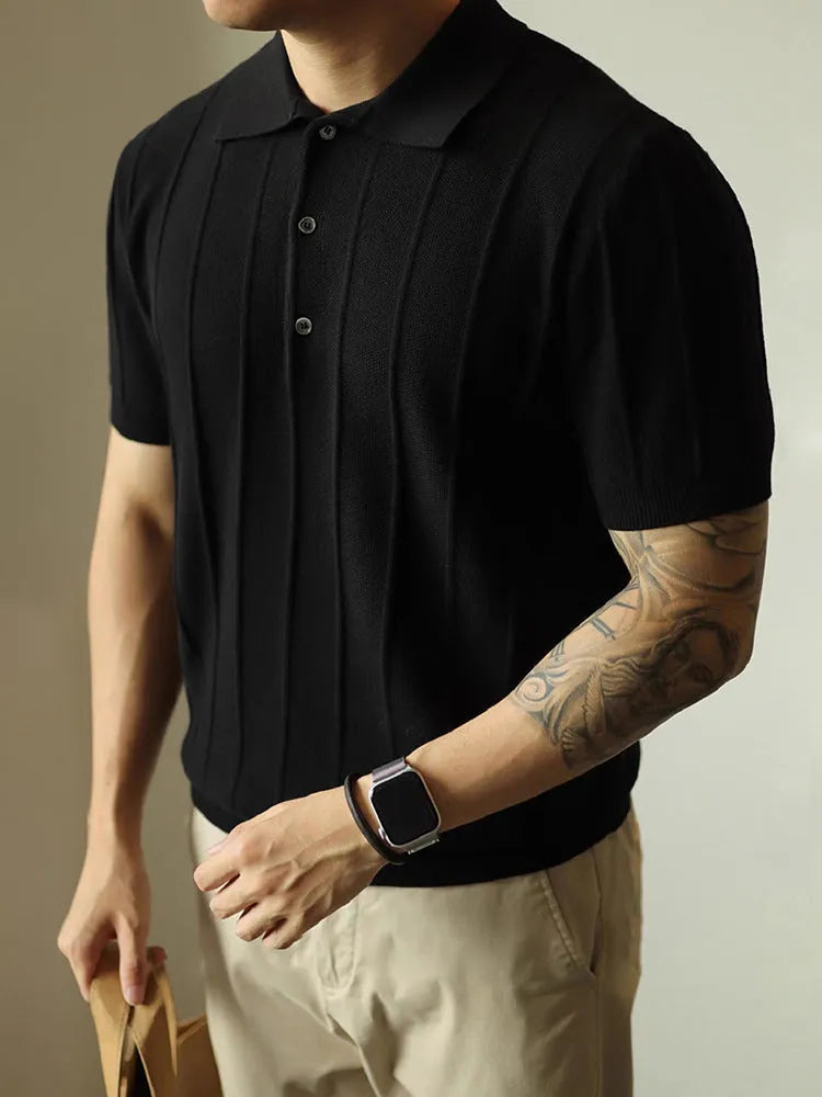Men's solid colour loose fit polyester t-shirt in black, front view, basic pullover style for casual wear