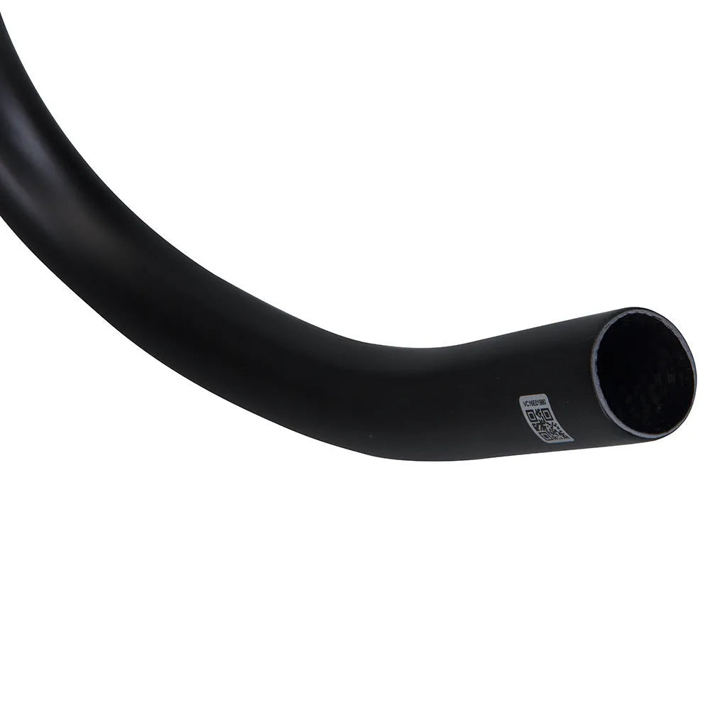 Black carbon fibre bent handlebar with large angle outer swing, 31.8mm clamp, 125mm drop, 80mm extension