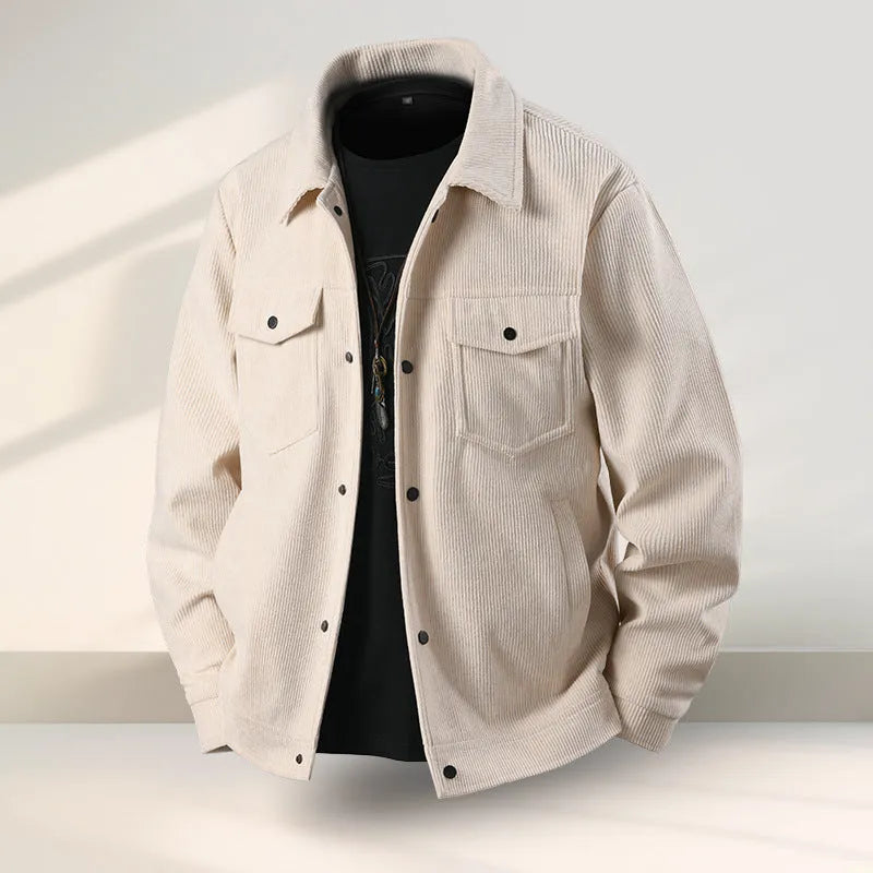 Men's black slim fit casual coat with American ruffle design on mannequin showing front view