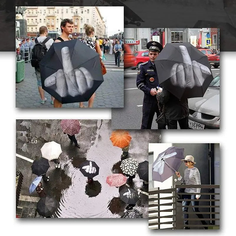 Folding umbrella automatic eccentric tri-fold design with iron frame and NC fabric cover, 8 ribs, plastic handle