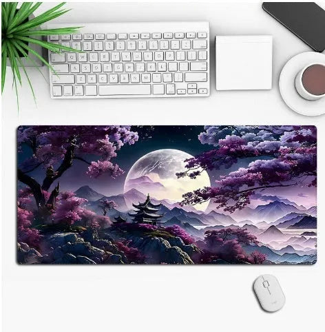 Customisable anime-themed gaming mouse pad with non-slip rubber base on a desk.