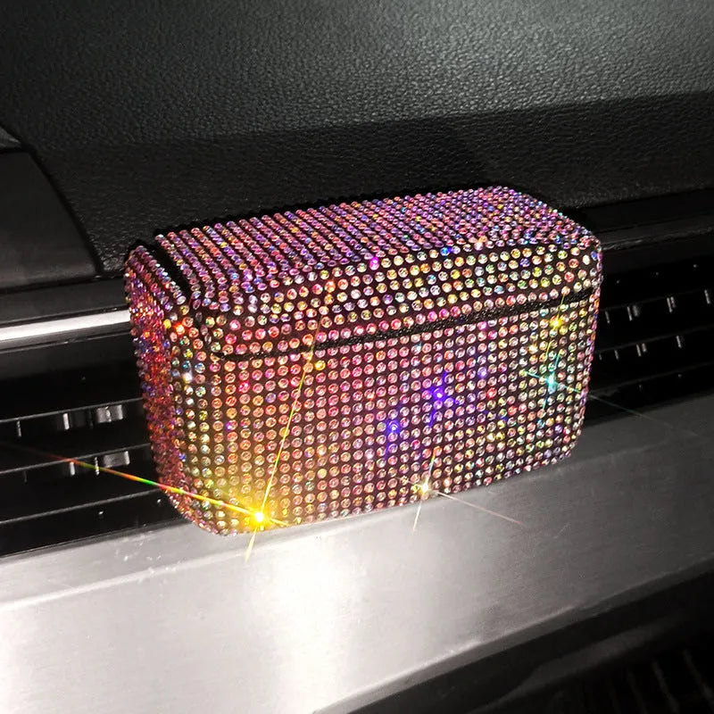 Creative Covered Air Outlet Car Ashtray Plastic Full Diamond Series 10x7x5cm colourful diamond colour