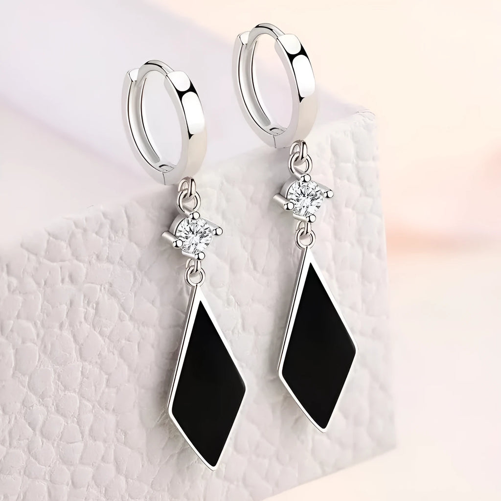 Silver vintage diamond geometric earrings with Japanese Korean style electroplated finish