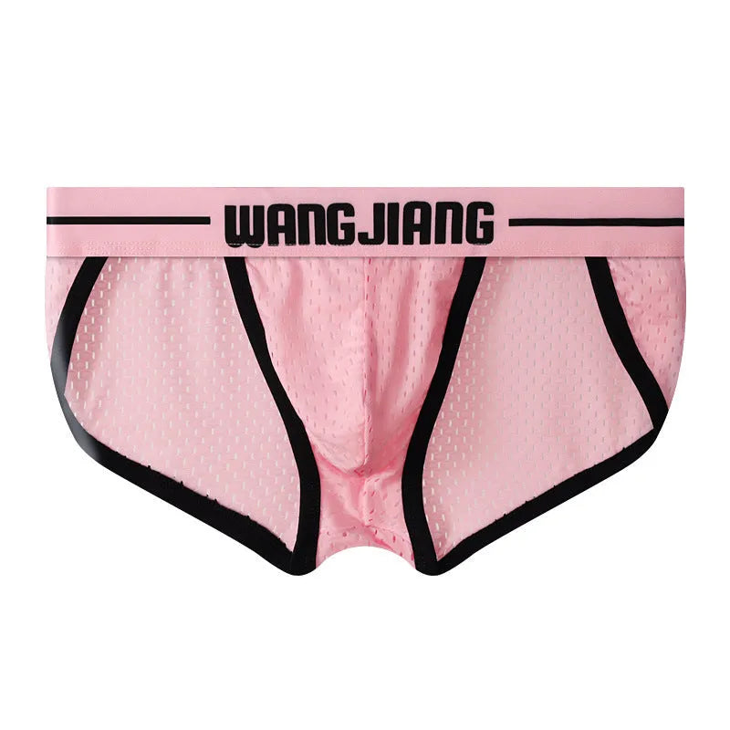 Men's mesh ice silk triangle underwear briefs in black solid colour quick dry nylon sport fit