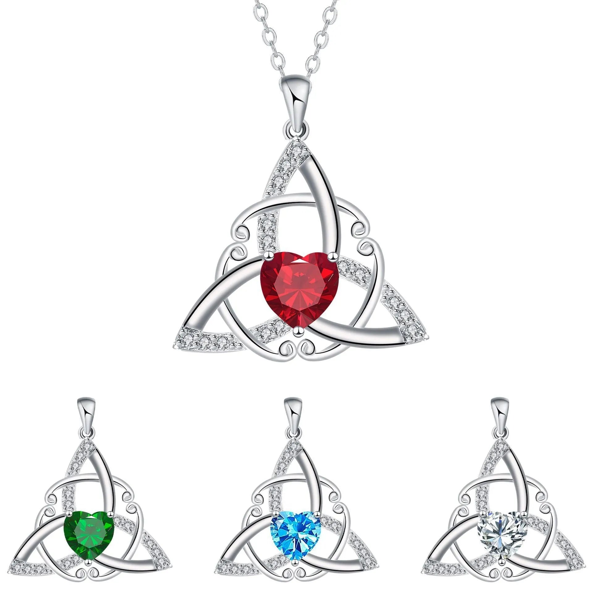 Copper Celtic knot necklace with geometric pendant design in choice of four electroplated colours