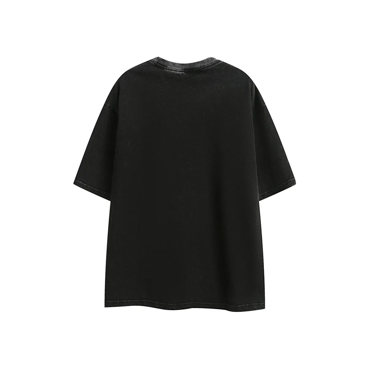 Retro loose fit half-sleeve T-shirt with embroidered detail in washed cotton fabric