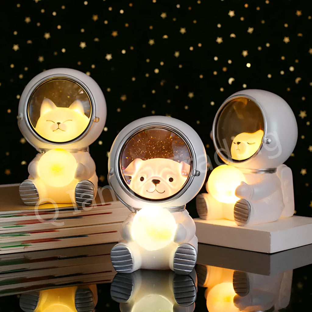 Starry sky animal night light resin LED lamp 9.5x10.5x13cm bear kitten puppy room decor