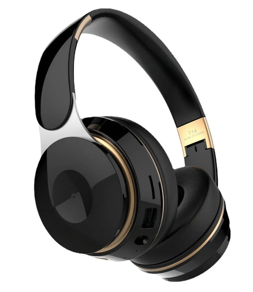 Bluetooth wireless foldable over-ear headset in black with aluminium alloy frame and padded ear cups