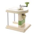 Beige household vegetable slicer chopper with stainless steel blades for shredding potatoes.