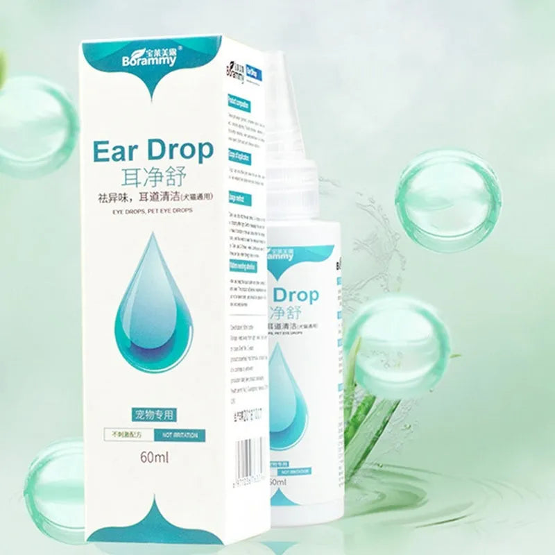Green bottle of pet ear liquid cleaning supplies 60ml for dogs and cats