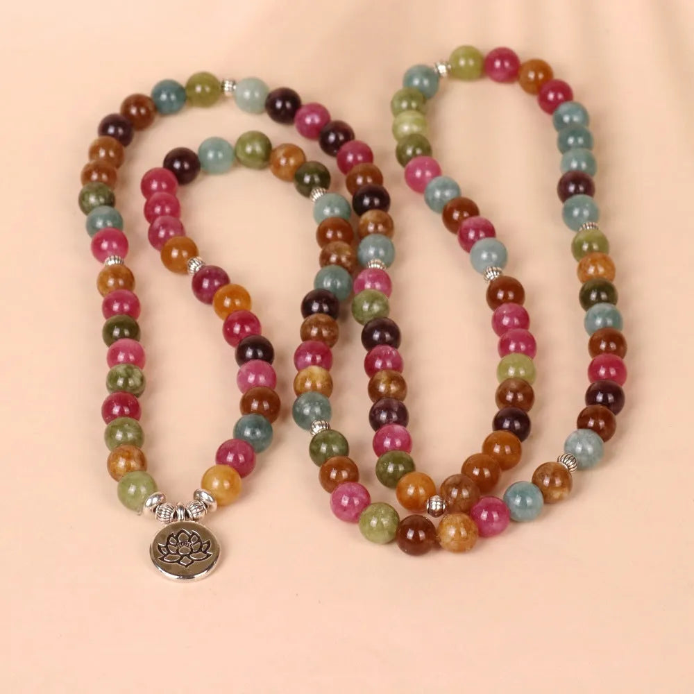 108-bead lotus hanging multi-layer bracelet in alloy tourmaline colour