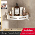 Gun gray triangle wall-mounted bathroom rack with rod, fan-shaped corner design, 15kg load capacity
