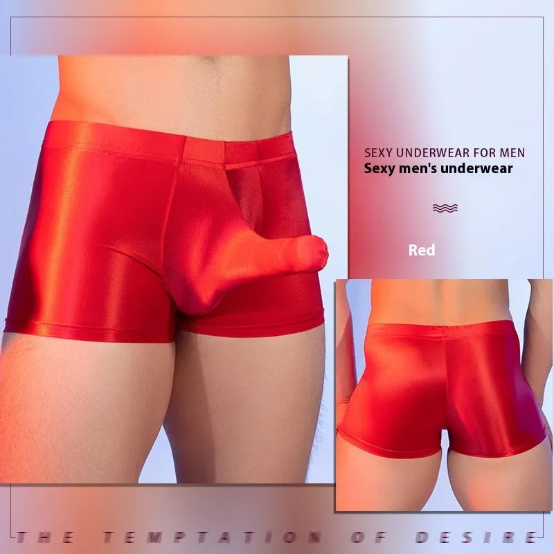 Men's red elephant nose boxer shorts with seamless construction and mid waist design
