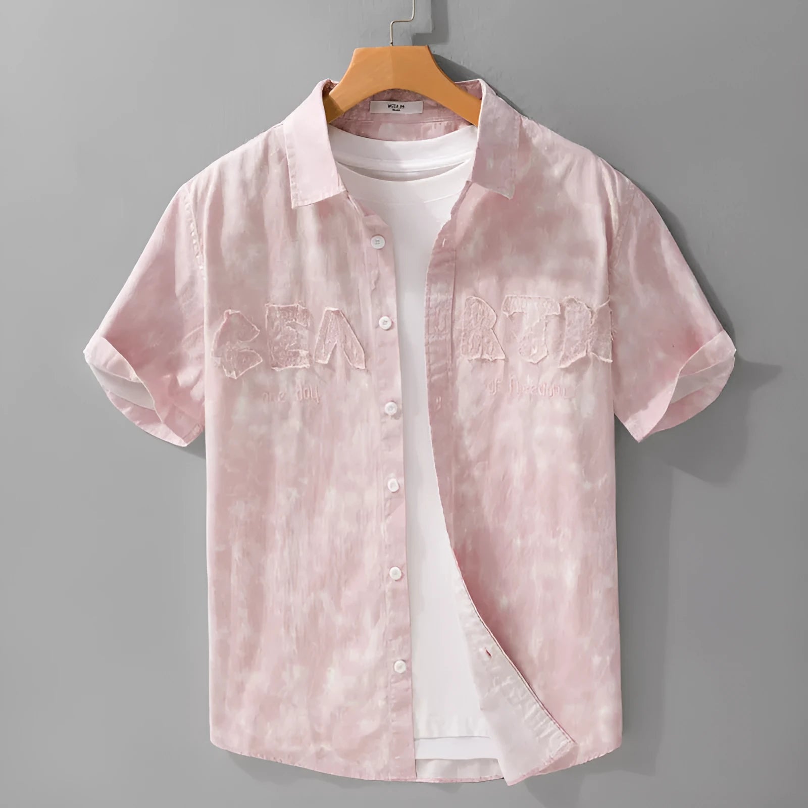 Summer menswear hanging dyed printed short sleeve cardigan in gray white, loose fit pure cotton