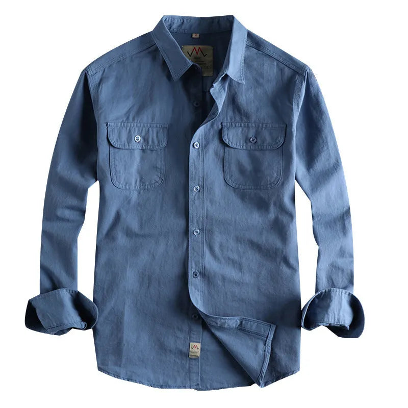 Men's cotton long sleeve shirt in cardigan style, solid light blue colour, regular fit