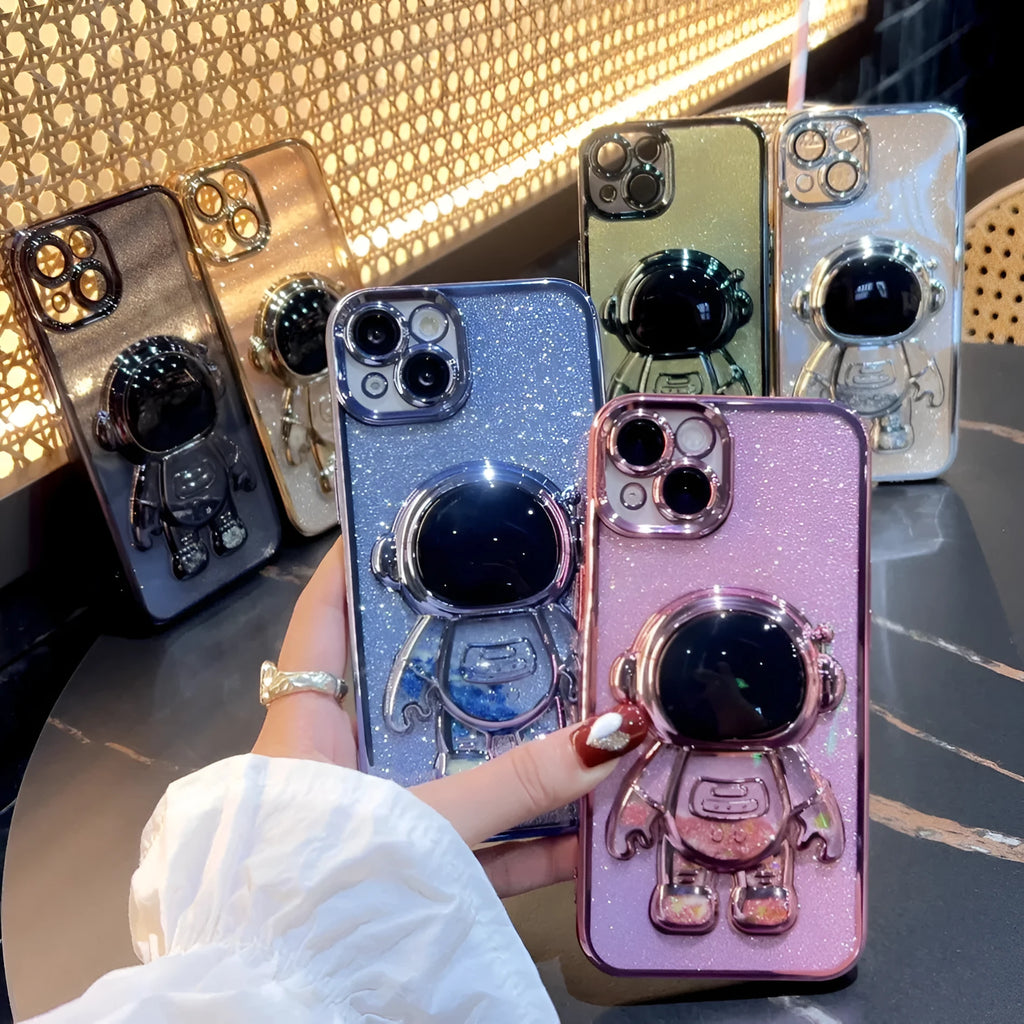 Astronaut spaceman quicksand phone case with electroplated finish and glitter powder for iPhone