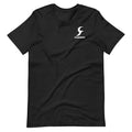 Plain black loose fit cotton t-shirt with short sleeves and a round neck on a hanger.