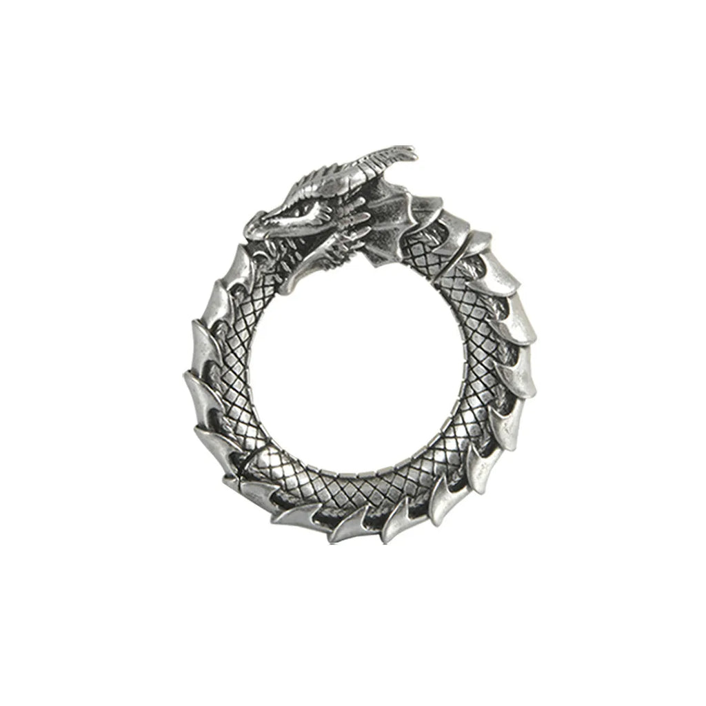 Large antique silver geometric dragon hollow out stainless steel earrings for men and women.