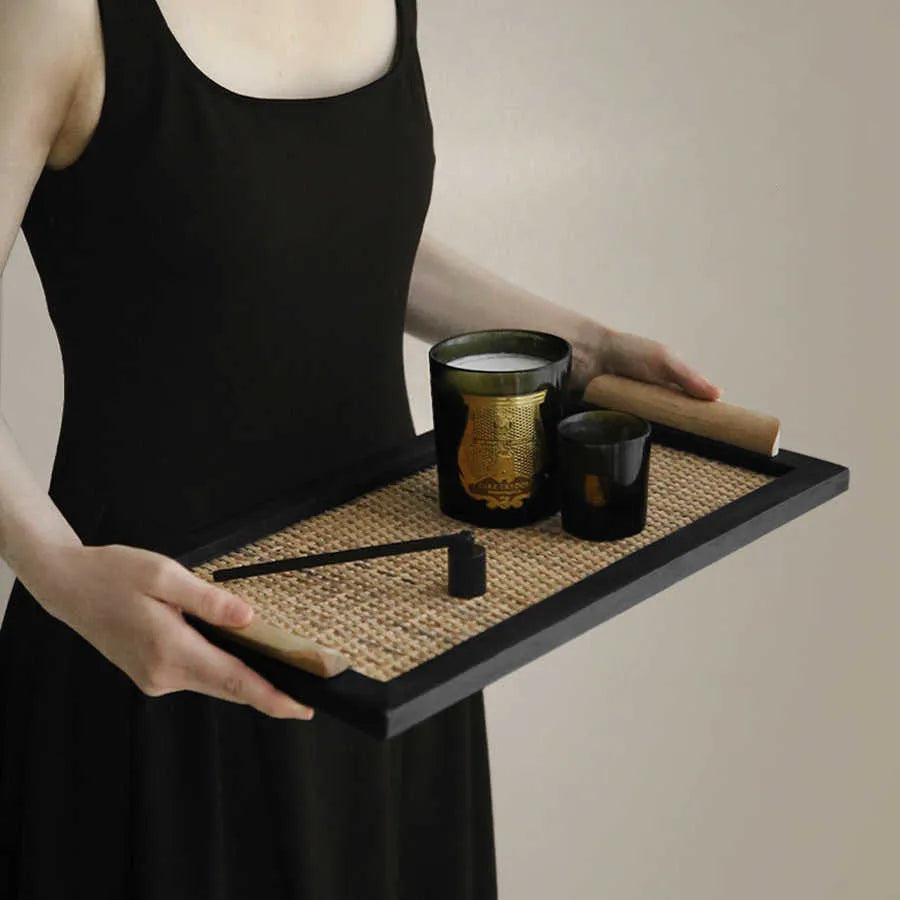 Pine wood dining tray with compartments, shown in large and small size options.