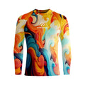 Long sleeve hooded rash guard for men in Lycra fabric, quick-drying, sizes XS to 6XL for diving and surfing.