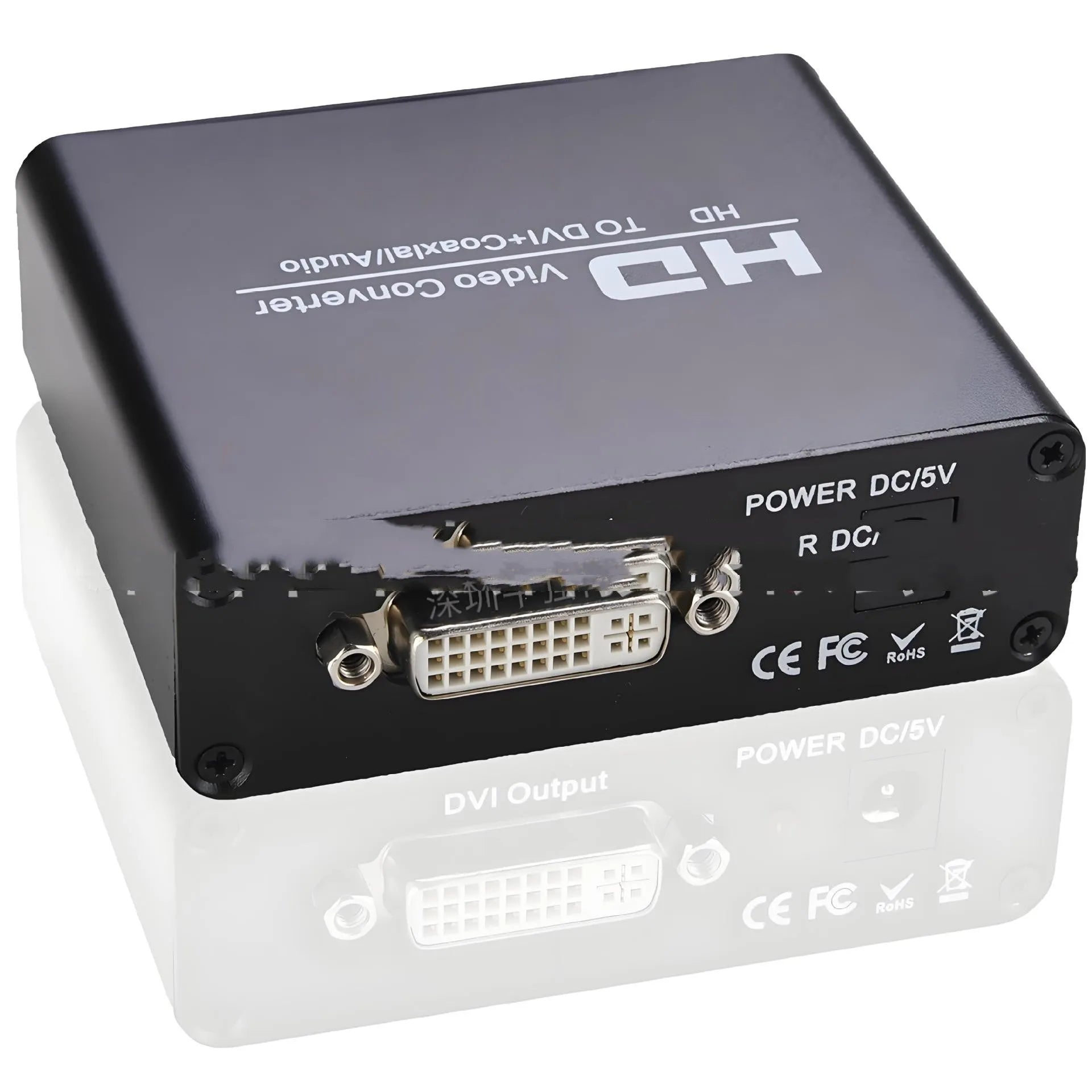 Black HDMI to DVI converter with coaxial audio output port and 1.5 metre cable