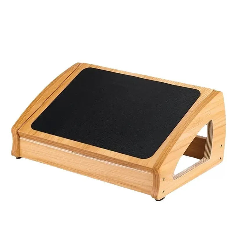 Natural wood colour solid bamboo office desk footstool for adult ergonomic support