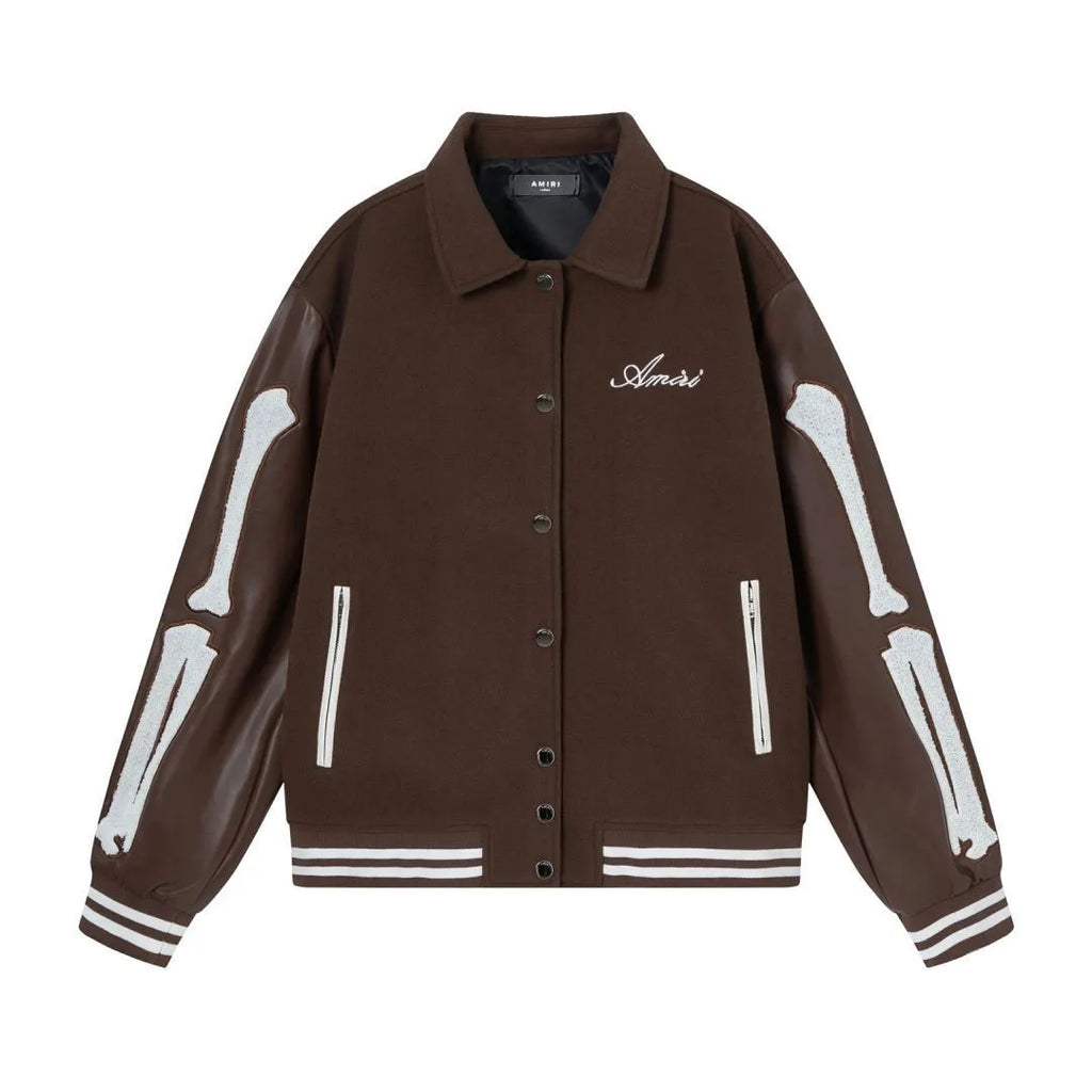 Women's cotton blend bone embroidered jacket in brown colour, front view, for autumn winter wear