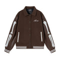 Women's cotton blend bone embroidered jacket in brown colour, front view, for autumn winter wear