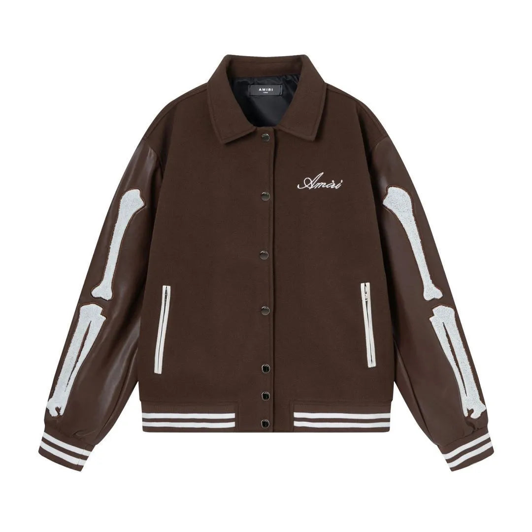 Women's cotton blend bone embroidered jacket in brown colour, front view, for autumn winter wear