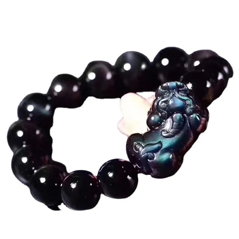 Natural ice colour eye obsidian crystal bracelet showing bead texture and sizing options