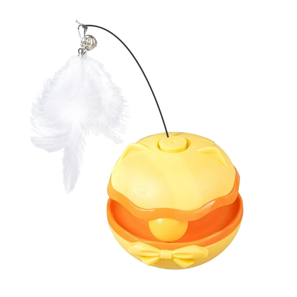 Electric self-moving cat teaser tumbler toy in plastic construction with automatic motion