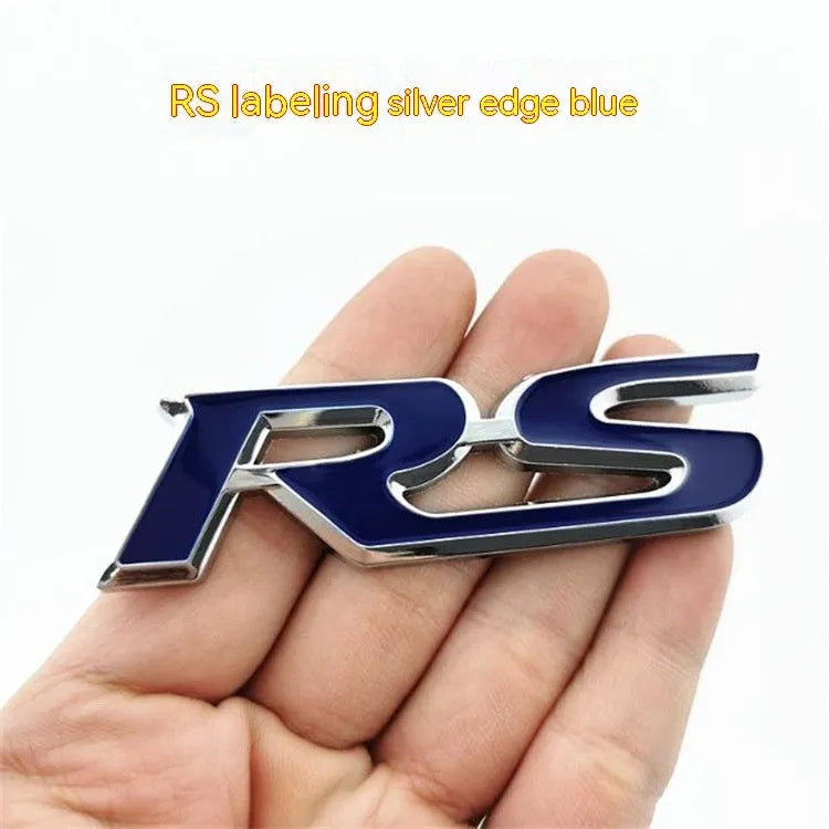 Zinc alloy metal car tail tag sticker RS series 9 x 2.4cm silver edge black