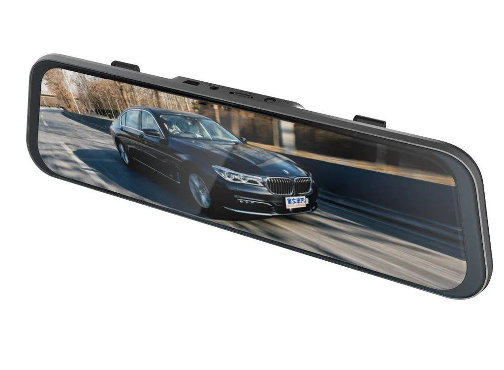 10-inch full screen touch driving recorder rearview mirror with 170 degree wide angle lens in black