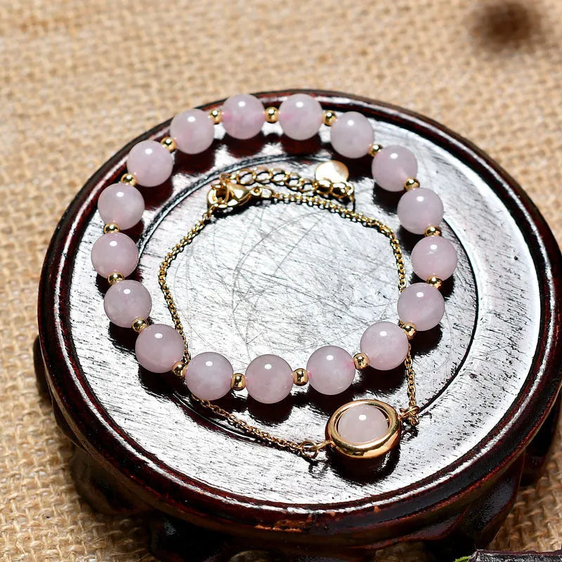 Double-layer strawberry crystal bracelet with lucky beads, electroplated real gold on copper, natural stone beads