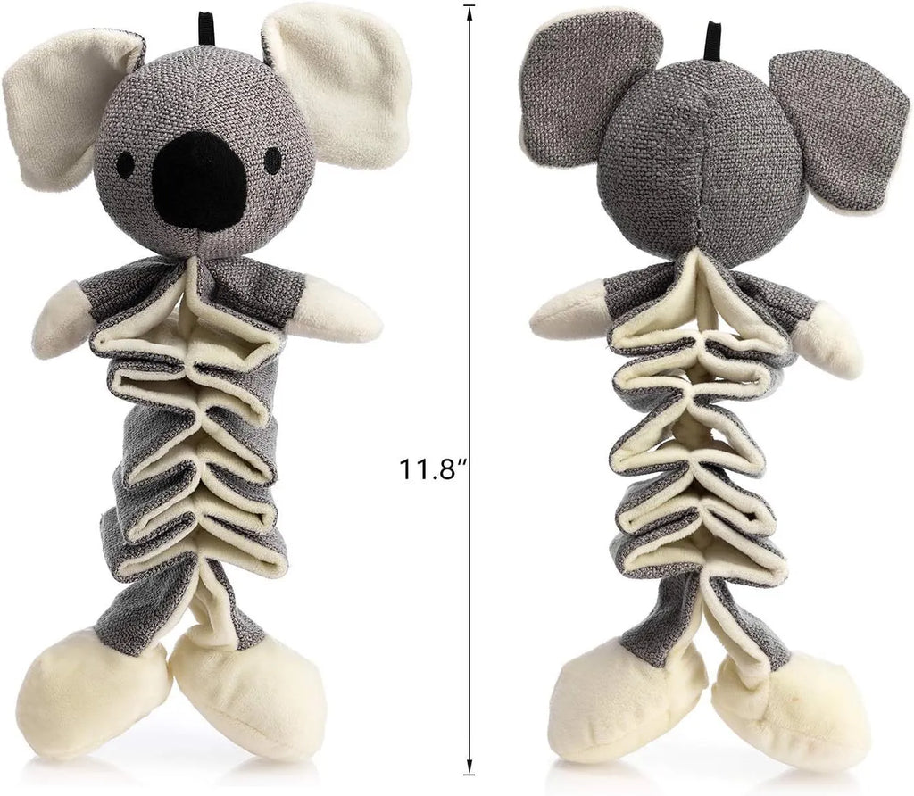 Grey koala dog squeaky toy measuring 30cm with crinkle paper inside for noise