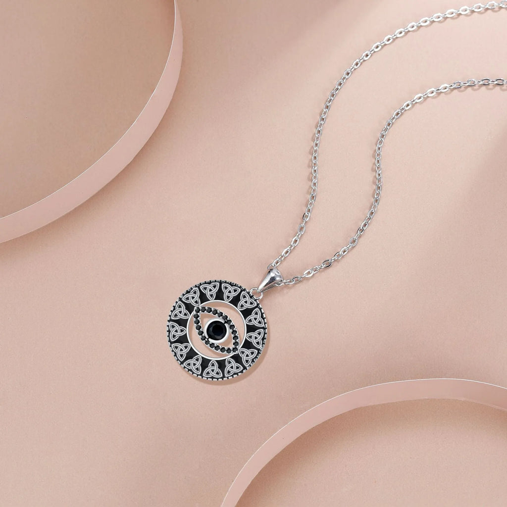 Copper devil's eye pendant necklace on cross chain electroplated finish women's light luxury jewellery